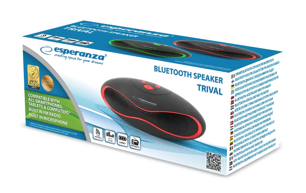 Głośnik Bluetooth Esperanza Trival czarny 3W FM USB czytnik kart