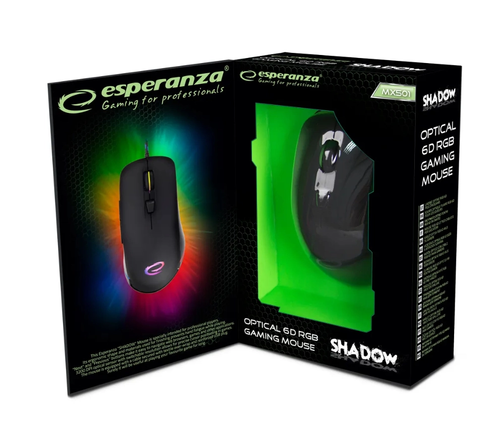 Mysz gamingowa Esperanza SHADOW - czarna regulacja DPI RGB przewodowa