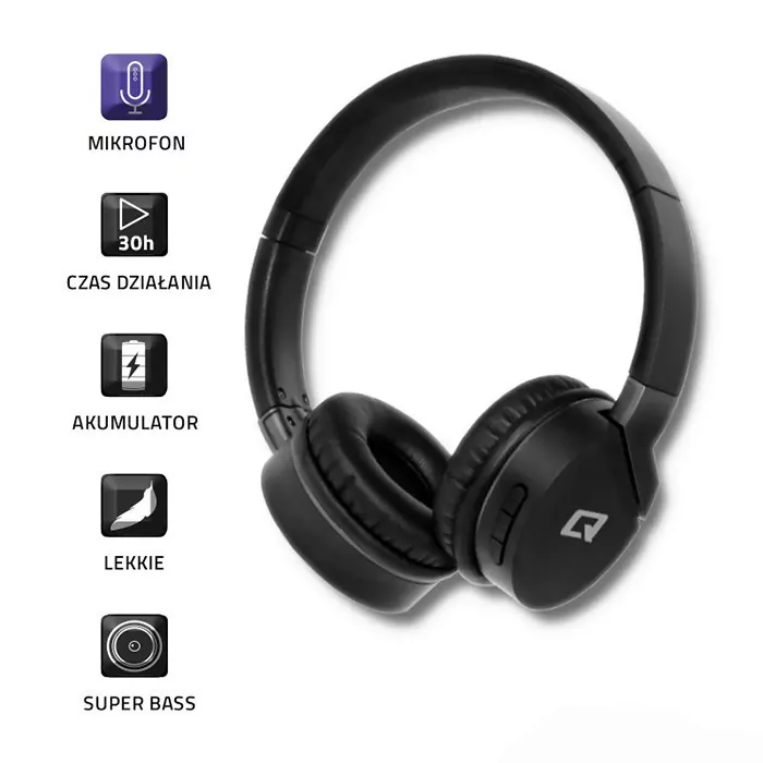 Bezprzewodowe słuchawki Qoltec bluetooth nauszne z mikrofonem Super Bass
