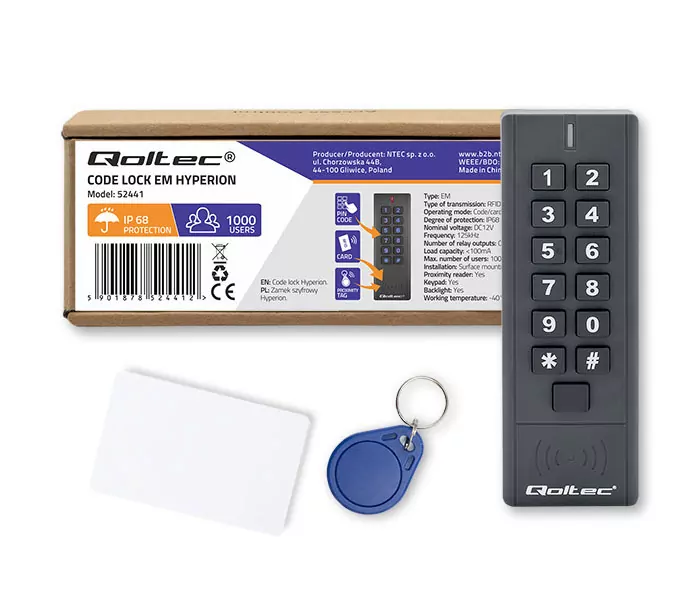 Zamek szyfrowy z czytnikiem RFID Qoltec CALISTO brelok dzwonek kod + karta