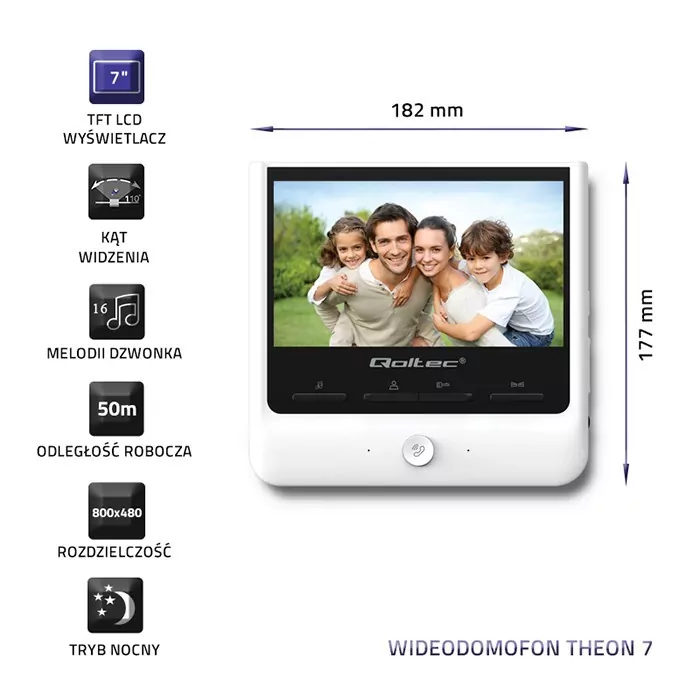 Wideodomofon Qoltec Theon 7 LCD 7" TFT  - biały