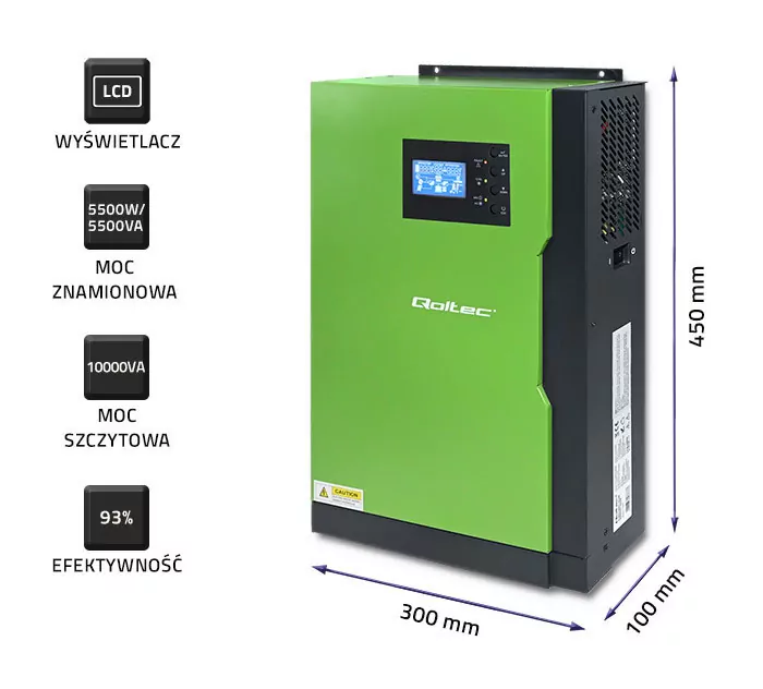 Inwerter solarny hybrydowy Off-Grid 5,5kW 100A 48V MPPT Sinus Qoltec
