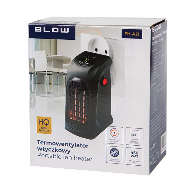 Wtyczkowy termowentylator regulowany grzejnik do kontaktu z grzałką ceramiczną BLOW FH-A21