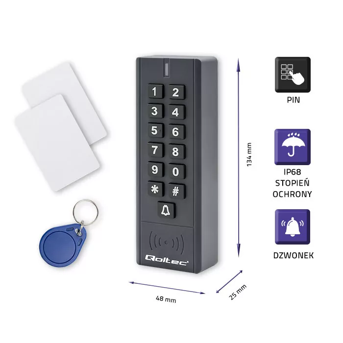 Zamek szyfrowy z czytnikiem RFID Qoltec CALISTO brelok dzwonek kod + karta