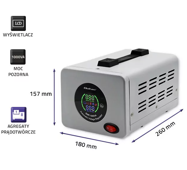 Stabilizator napięcia AVR PRO 1000VA 3% 800W automatyczny Qoltec