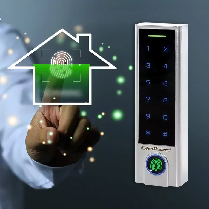 Dotykowy zamek szyfrowy z czytnikiem linii papilarnych RFID Qoltec Proteus kod karta brelok dzwonek