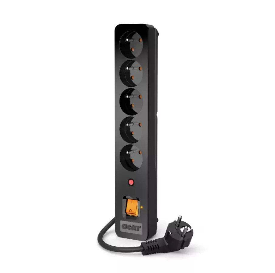 Listwa ACAR X5 5 gniazd przedłużacz przeciwprzepięciowy 1,5m 10A czarna