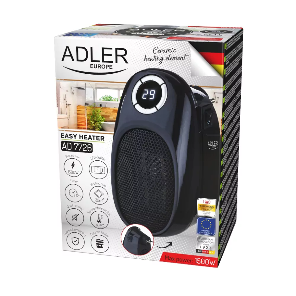 Termowentylator ogrzewacz Adler AD 7726 1500W Easy heater do kontaktu bez kabli
